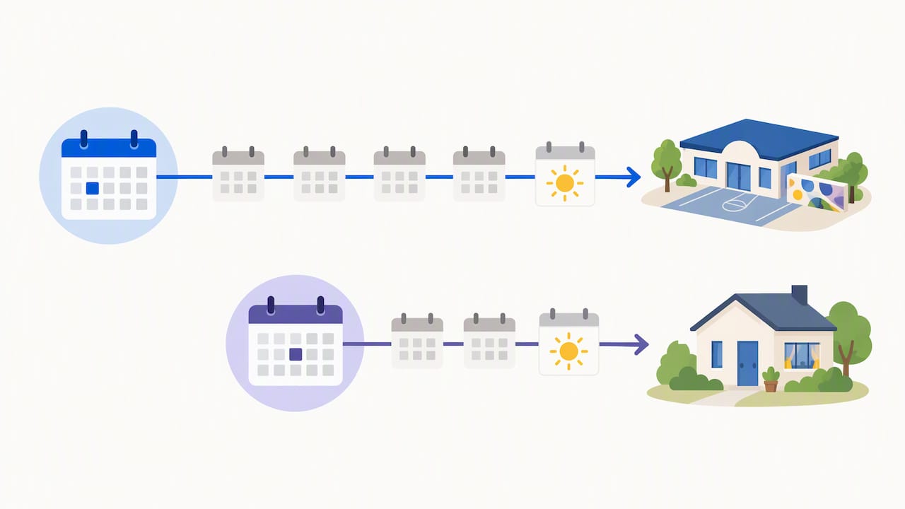 Two childcare booking routes by lead time